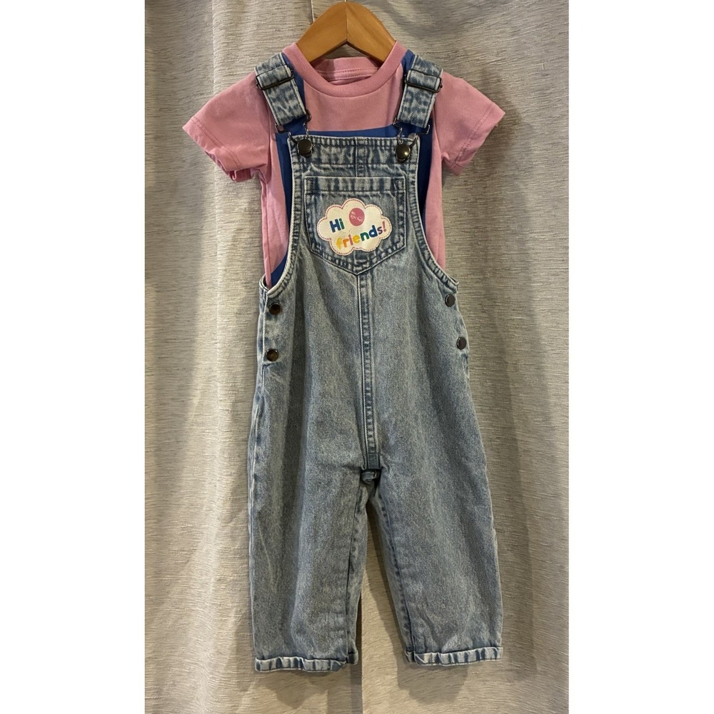 Ms. Rachel Toddler Denim Overalls and Pink T-Shirt Set Size 12 Months Blue
